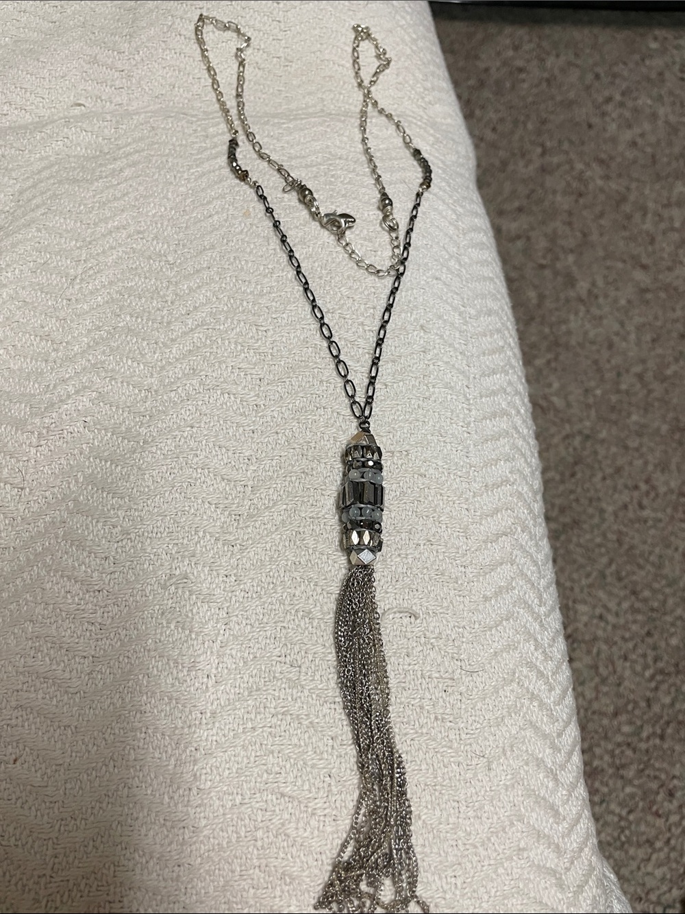 Silver-Hematite Bead Tassel Necklace - Women Jewelry